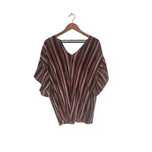 Vanessa Virginia Women‎ Striped Metallic V Neck Kaftan Top
